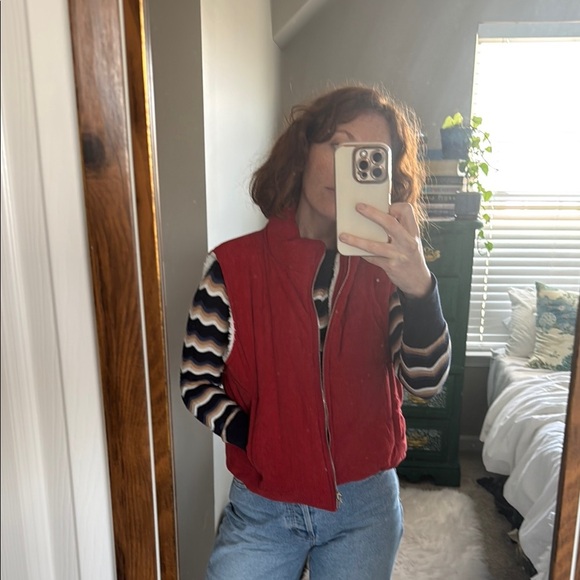 Red Corduroy and Fleece Vest - Picture 3 of 7